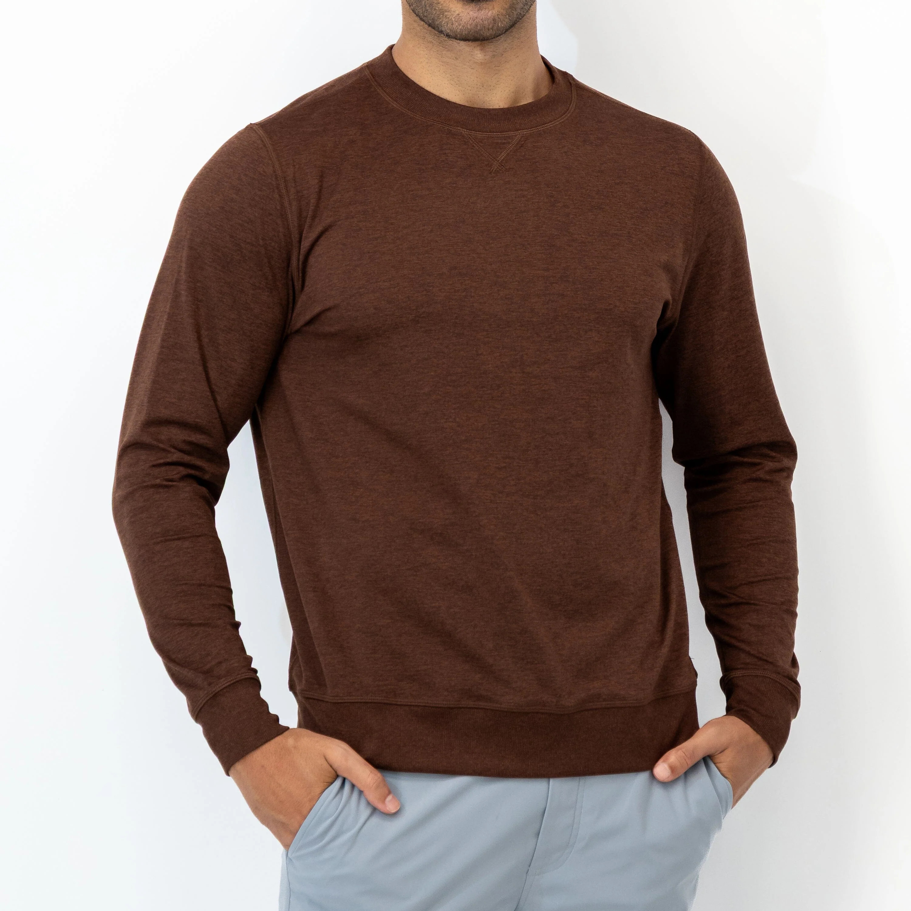 Pace Performance Crew - Heather - Cocoa/Espresso | Rhoback | RHOBACK