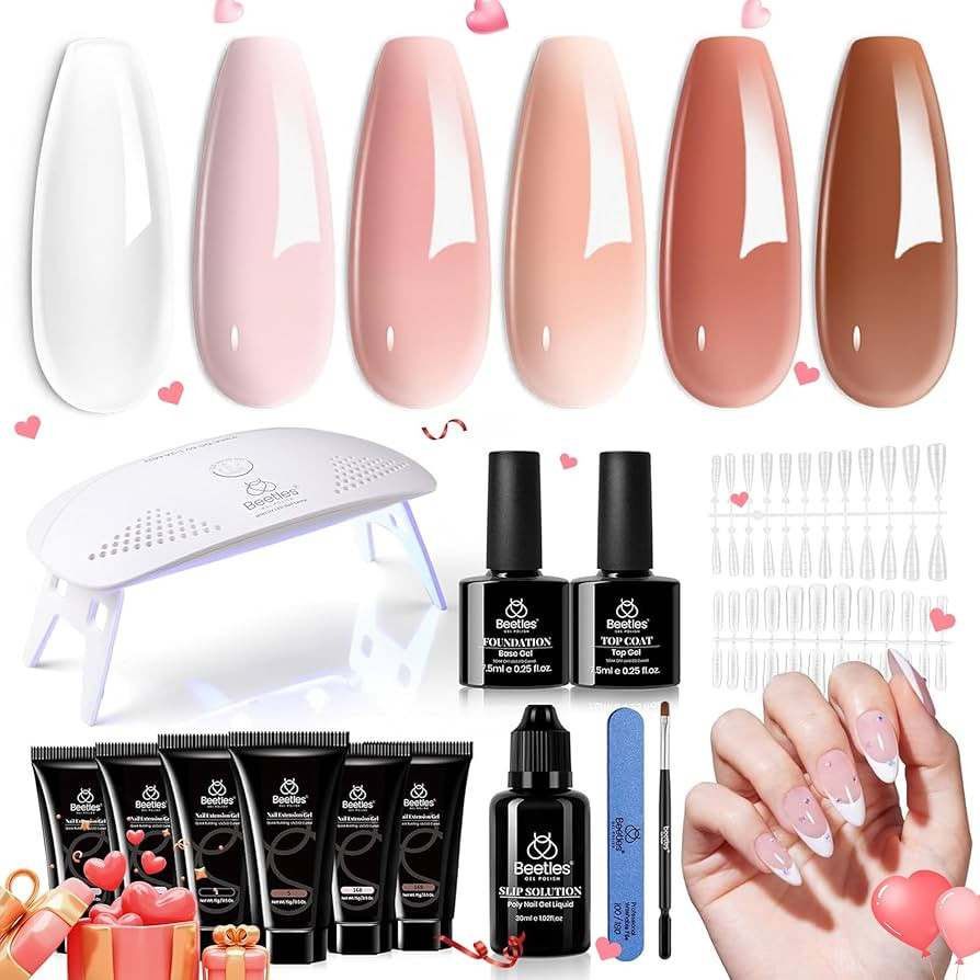 Beetles Poly Nail Gel Kit：Beetles 6 colors poly nail extension gel kit include 6*15g Hybrid gel... | Amazon (US)