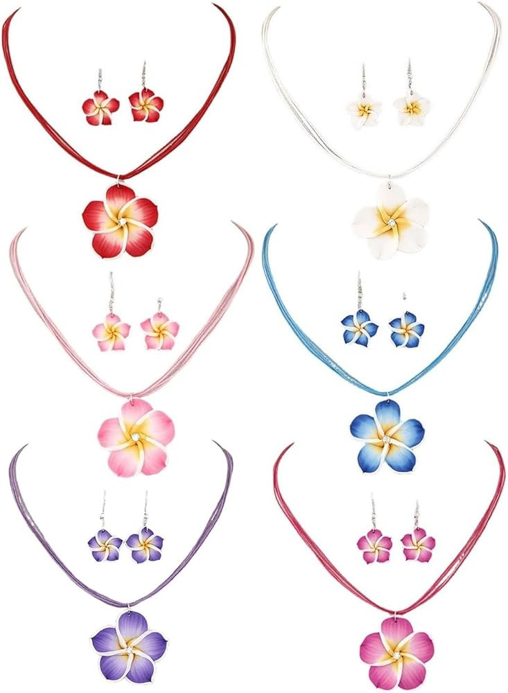 Hawaiian Plumeria Rubra Earrings Necklace Set Bohemia Tropical Flower Dangle Earrings Luau Beach ... | Amazon (US)