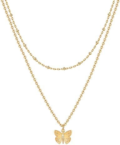 PAVOI 14K Gold Plated Layering Necklaces for Women, Cute Motif Pendants | Amazon (US)