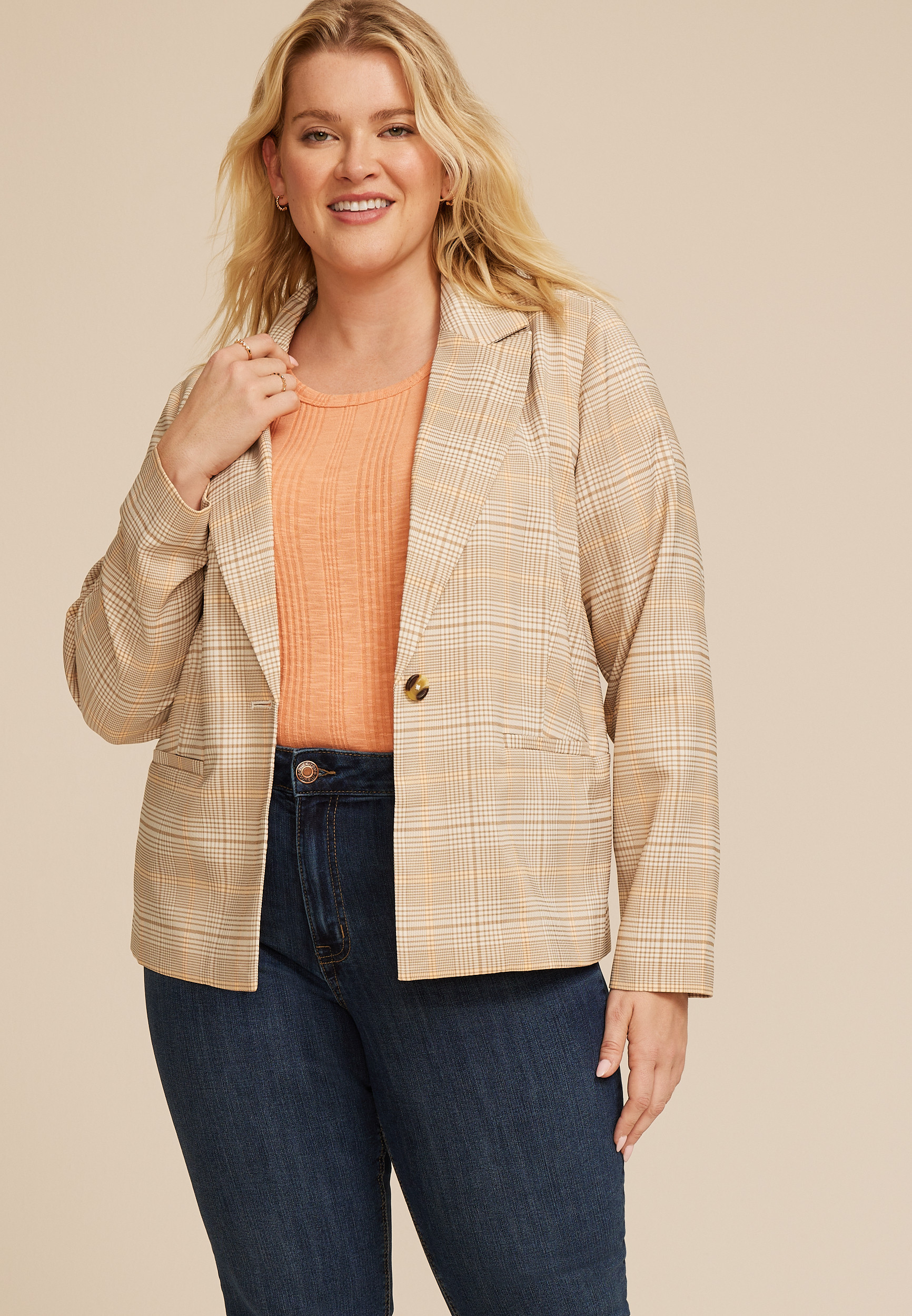 Maurices Plus Size Women's Blazer Woven Plaid Blazer | Maurices