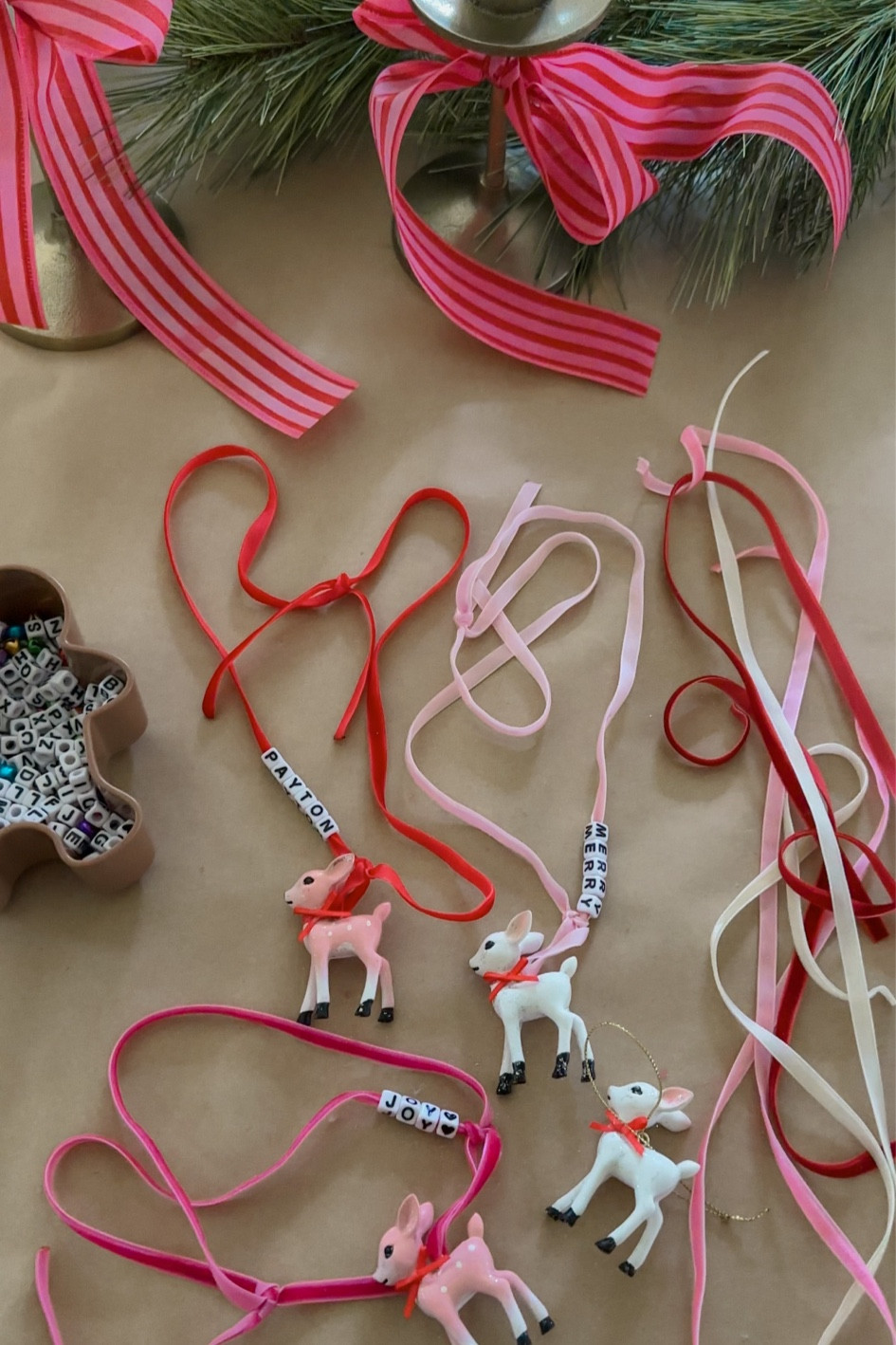 Reindeer necklaces/ package toppers 🎀
This ribbon is perfectly necklace sized and these reindeer are too cute to leave inside all day!🎄✨

#LTKHoliday #LTKSeasonal #LTKGiftGuide