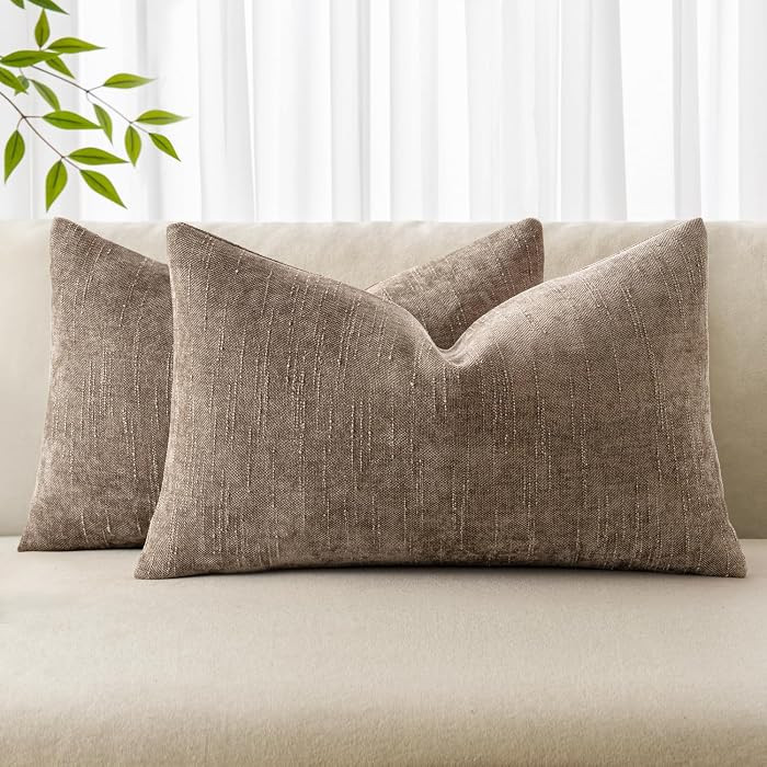 MIULEE Pack of 2 Decorative Throw Pillow Covers Soft Chenille Throw Pillows Solid Textured Lumbar... | Amazon (US)