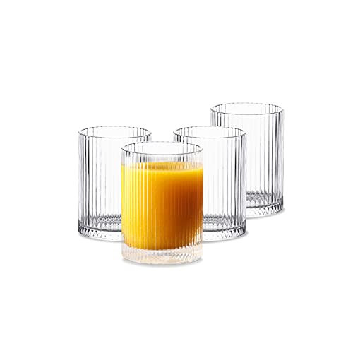 INSETLAN Glass Cups Vintage Glassware Set of 4 Small, Origami Style Transparent Cocktail Glasses Set, Bar Beverages Ice Coffee Cup Juice Ripple Drinkware, 270ml (S) | Amazon (US)