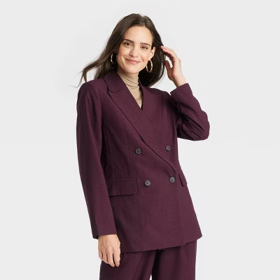 Women's Double Breasted Blazer - A New Day™ Burgundy L | Target