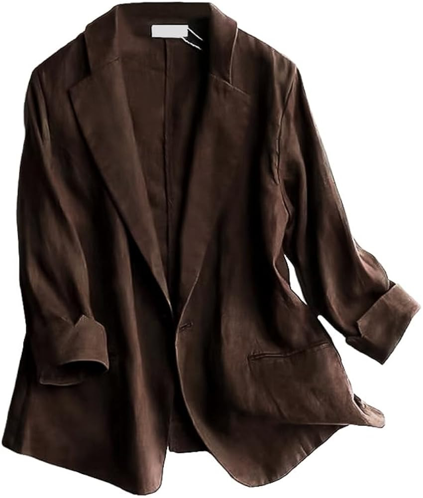Linen Blazer Women 3/4 Sleeve Lightweight Spring Summer Blazer Jackets | Amazon (US)