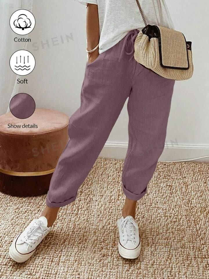 SHEIN LUNE Solid Color Tapered Casual Pants | SHEIN