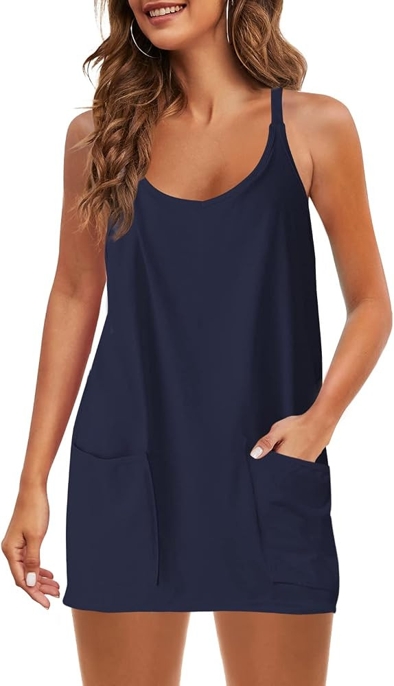 Panadila Womens Summer Sleeveless Mini Dress V Neck Spaghetti Strap Sundress Athletic Short Dress... | Amazon (US)