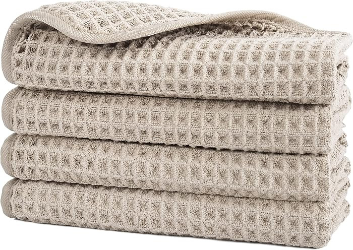 POLYTE 430 GSM Microfiber Lint Free Washcloth Face Towel, 13 x 13 in, 4 Pack (Waffle Weave) | Amazon (US)