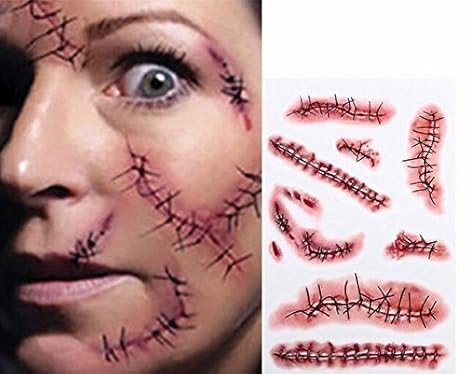 Tinuos Horror Realistic Fake Bloody Wound Stitch Scar Scab Waterproof Temporary Tattoo Sticker Ha... | Amazon (US)