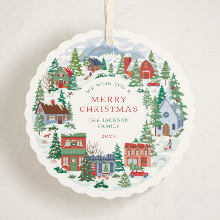 "All around the town" - Customizable Holiday Ornament Cards in Green by Paper Sun Studio. | Minted