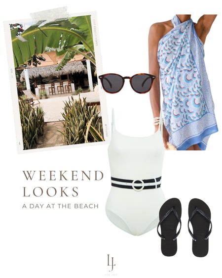 Weekend look - white one piece - sunglasses - flip flops - sarong 