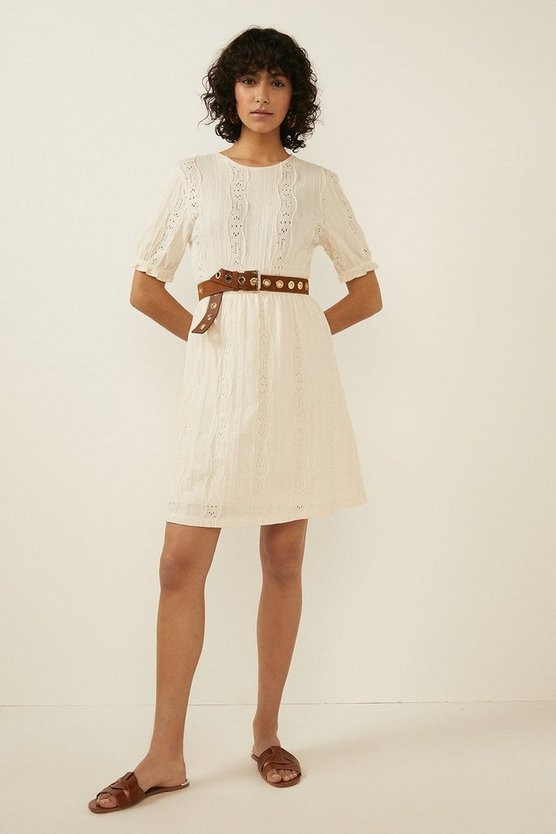 Pointelle Shirred Cuff Skater Dress | Oasis UK & IE 