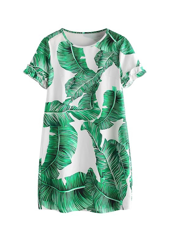 Floerns Women's Palm Leaf Print Short Sleeve Summer Dress | Amazon (US)