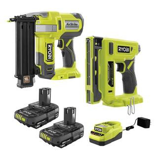 RYOBI ONE+ 18V Cordless 2-Tool Combo Kit with 18-Gauge Brad Nailer, Crown Stapler, (2) 2.0 Ah Batter | The Home Depot