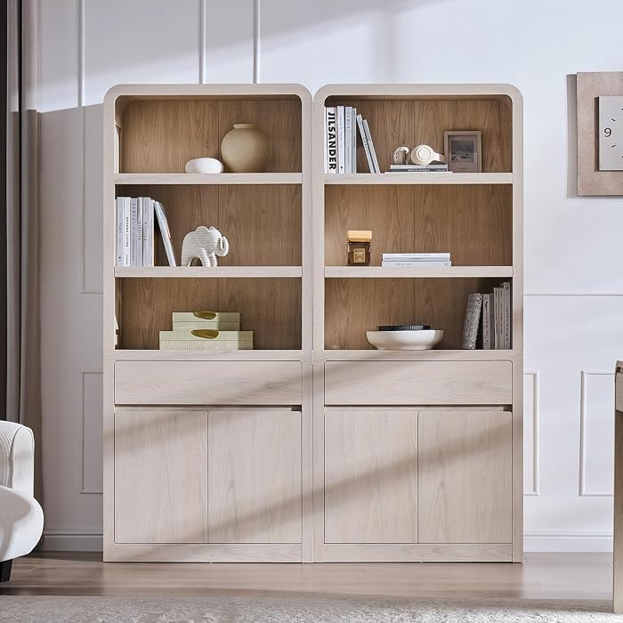72" Tall Modern Bookshelf Set of 2, 5-Tier Large Bookcase w/ Drawer& Doors, Wooden Storage Cabine... | Amazon (US)