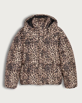F&F Leopard Print Shower Resistant Puffer Jacket in Multi Brown | Tesco F&F