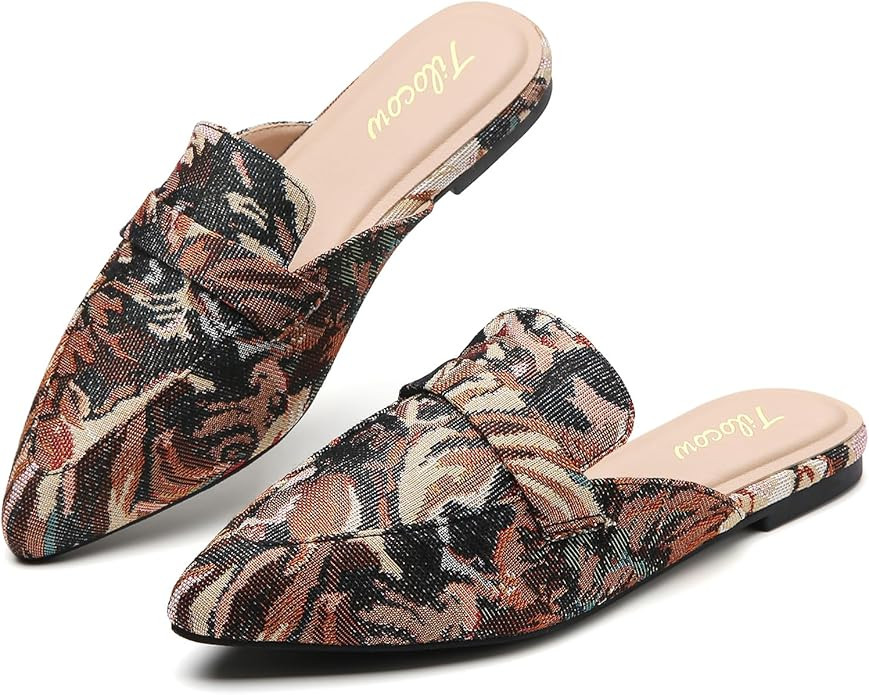 Tilocow Slip On Mules for Women Open Back Closed Pointed Toe Flats Womens Business Work Shoes Fla... | Amazon (US)
