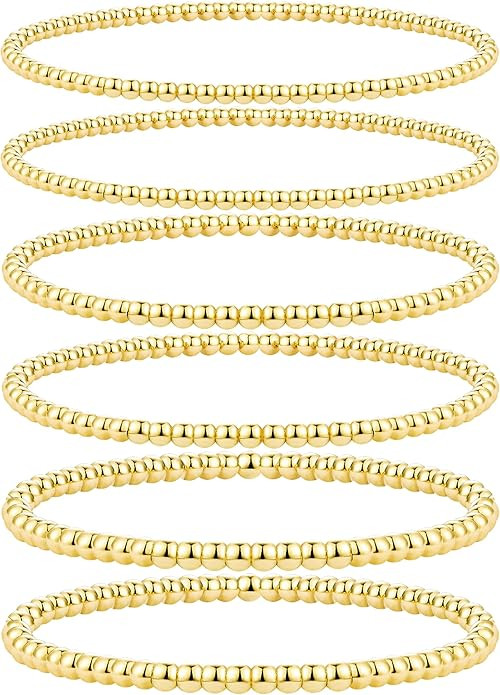 Gokeey Gold Bead Bracelet for Women, 14K Real Gold Plated Stackable Beaded Ball Bracelets for wom... | Amazon (US)