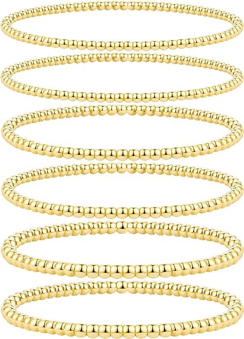 Gokeey Gold Bead Bracelet for Women, 14K Real Gold Plated Stackable Beaded Ball Bracelets for wom... | Amazon (US)