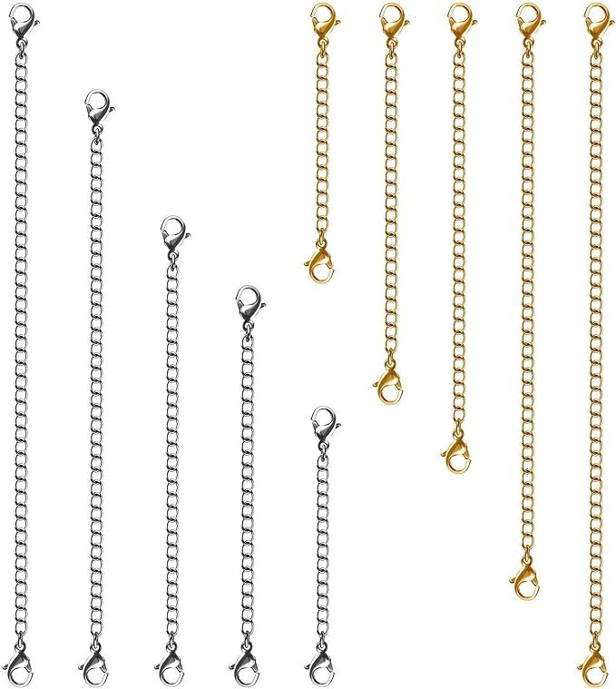Necklace Extenders, 10Pcs Stainless Steel Gold Silver Necklace Bracelet Anklet Extension Chains w... | Amazon (US)