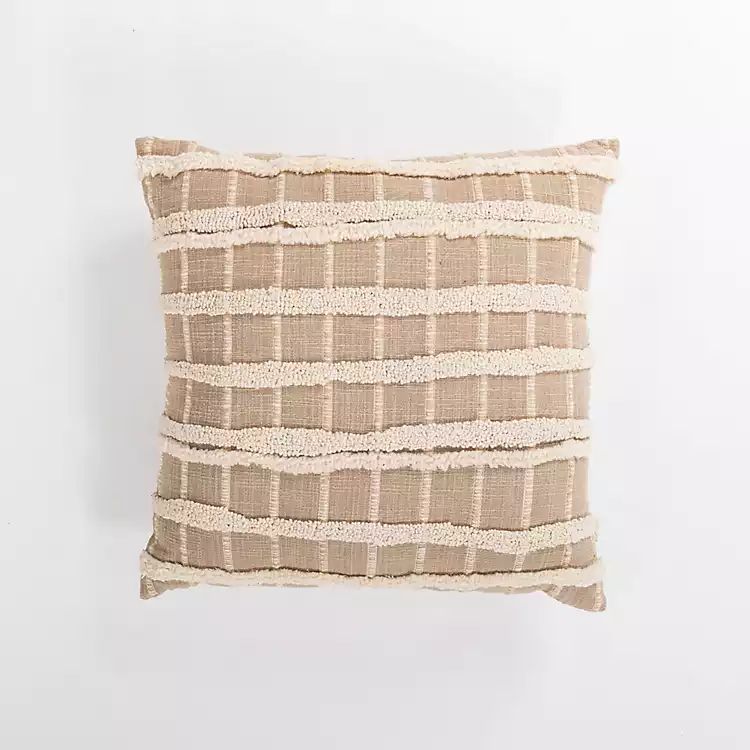 Tan Embroidered Grid Pillow | Kirkland's Home