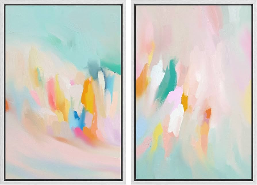 SIGNLEADER Framed Canvas Print Wall Art Set Teal Pink Watercolor Collage Abstract Shapes Digital ... | Amazon (US)