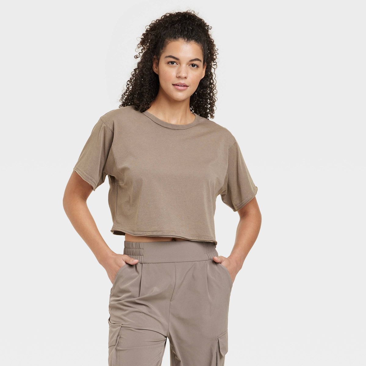 Women's Cropped Boxy T-Shirt - JoyLab™ Dark Gray L | Target