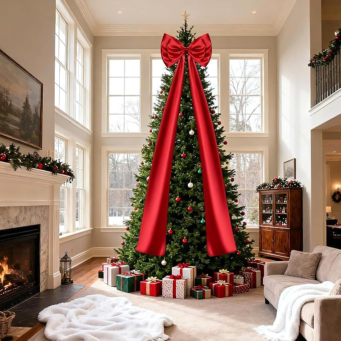 Christmas Tree Topper Bow, Double-Layer Giant Bows Christmas Decorations, Christmas Wreath Bows f... | Amazon (US)