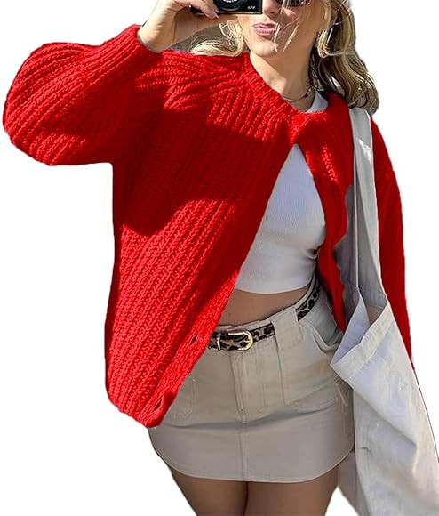 Bocymolay Women’s Cardigan Sweaters Casual Button Down Crewneck Knitted Jacket Loose Fall Chunk... | Amazon (US)