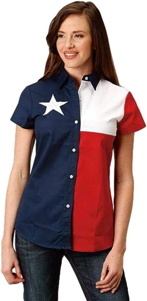 Roper Womens Red/Blue 100% Cotton Texas Flag BD S/S Shirt | Amazon (US)
