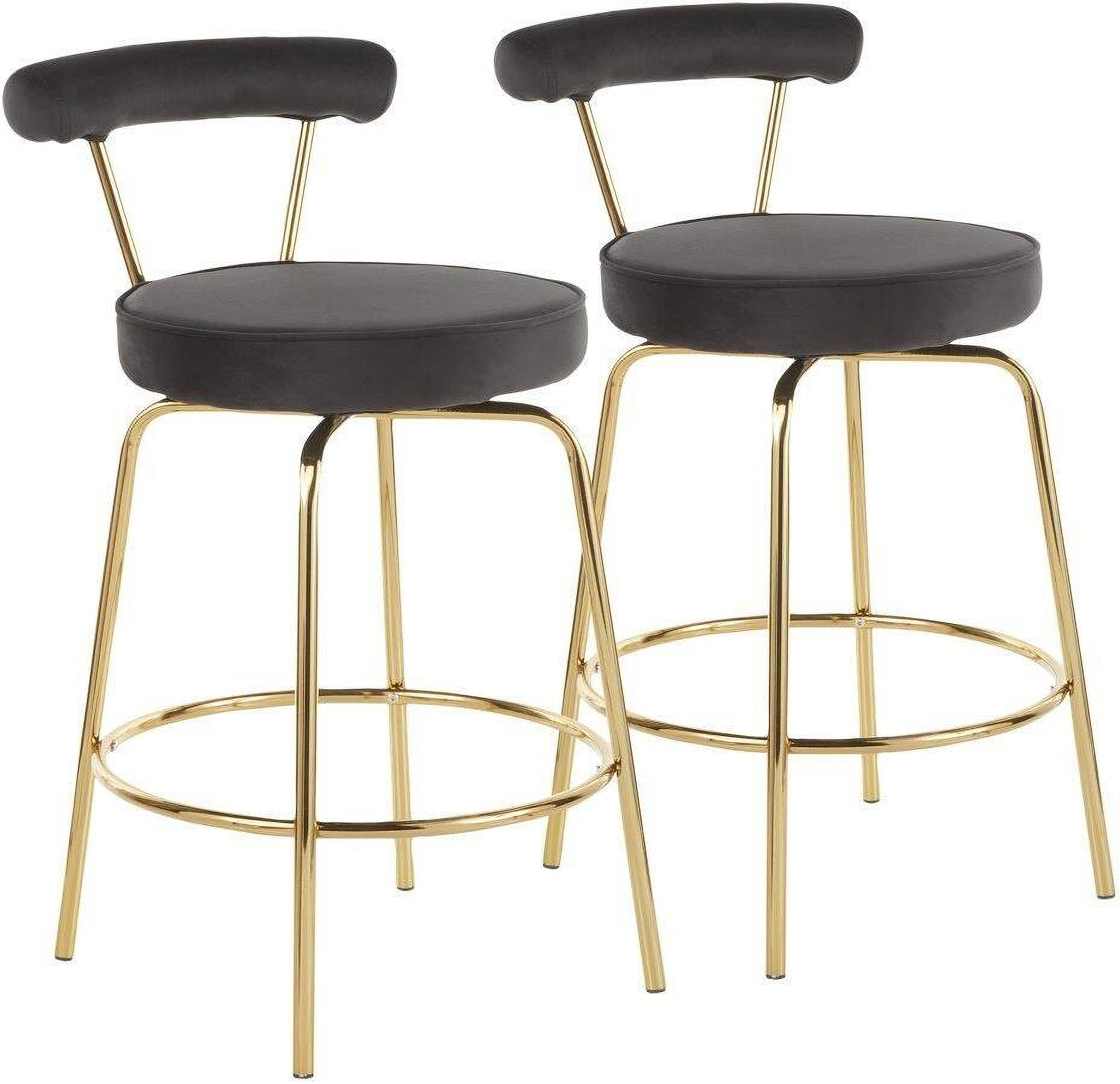 Rhonda Glam Counter Stool In Gold Metal And Black Velvet - Set Of 2 | 1stopbedrooms