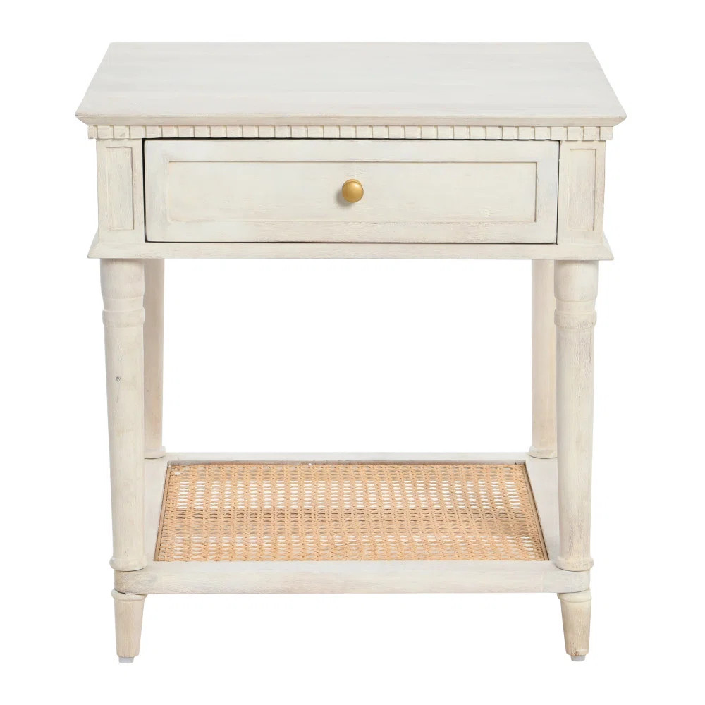 Ayleena Solid Wood End Table with Drawer and Woven Cane Storage Shelf | Wayfair North America