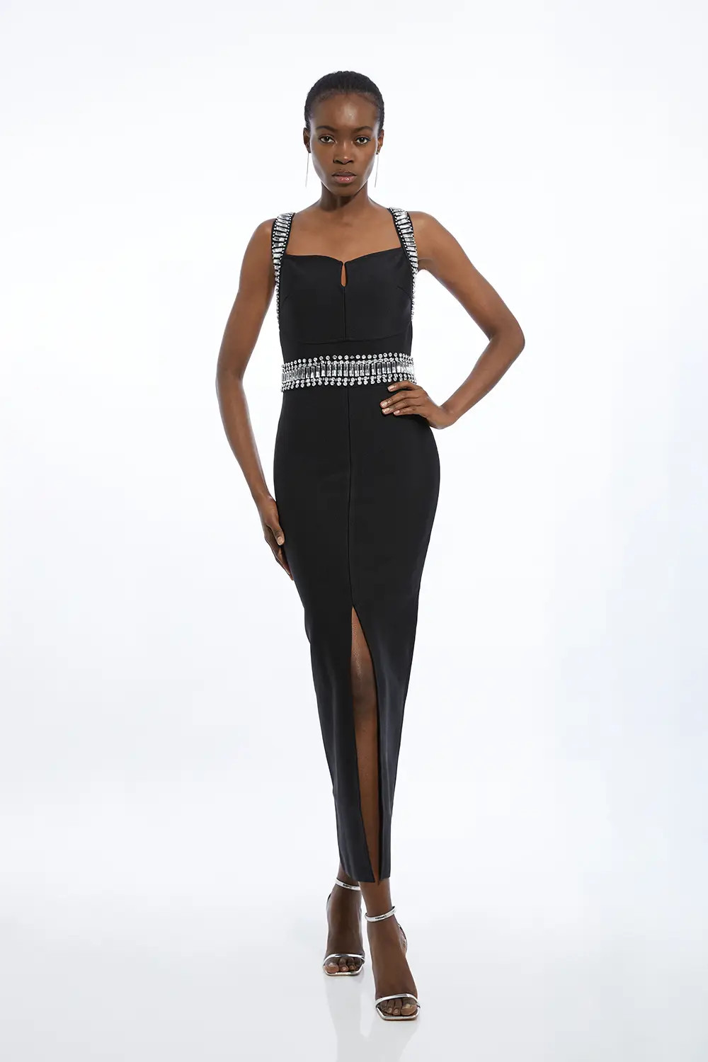 Bandage Figure Form Knit Embellished Maxi Dress | Karen Millen US