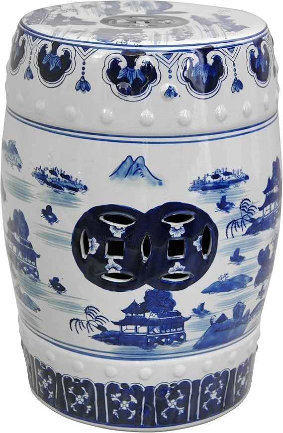 Red Lantern 18" Landscape Blue & White Porcelain Garden Stool | Amazon (US)