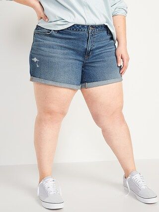 Mid-Rise Ripped Boyfriend Plus-Size Jean Shorts -- 5-inch inseam | Old Navy (US)