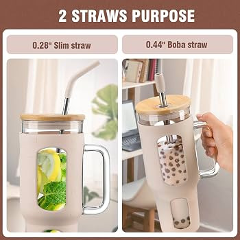 WINSA Glass Tumbler with Lid and Straw, 46 oz Iced Coffee Cup with Handle, Large Water Bottles wi... | Amazon (US)