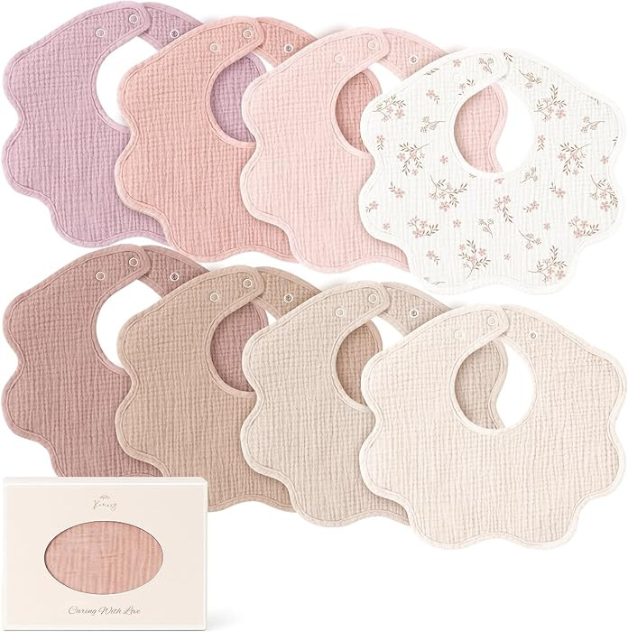 Konssy Muslin Baby Bibs 8 Pack, 100% Cotton Absorbent Bandana Drool Bibs for Teething and Droolin... | Amazon (US)