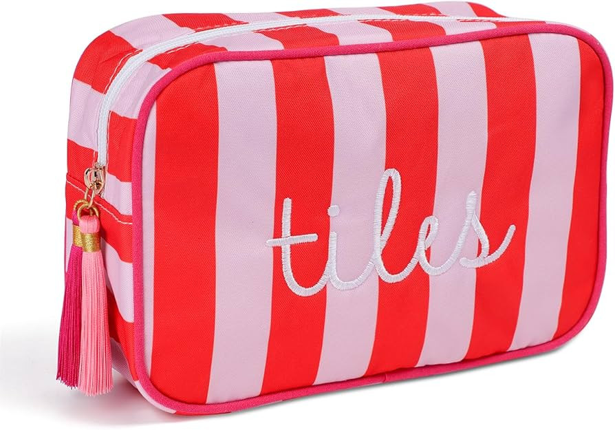 Mahjong Tile Bag - Red & Pink Striped Embroidered Case for 166 American Mahjong Tiles (1.2"), Por... | Amazon (US)