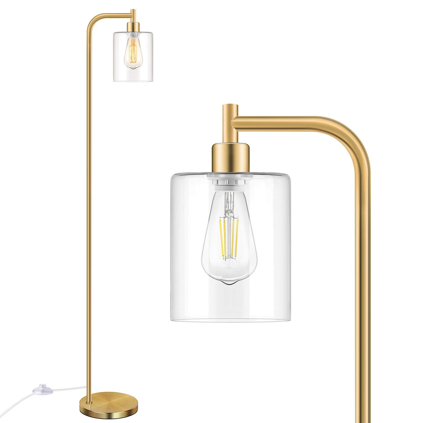 Industrial Floor Lamp with Hanging Glass Shade Brass Gold Farmhouse Indoor Pole Light with Edison... | Amazon (US)