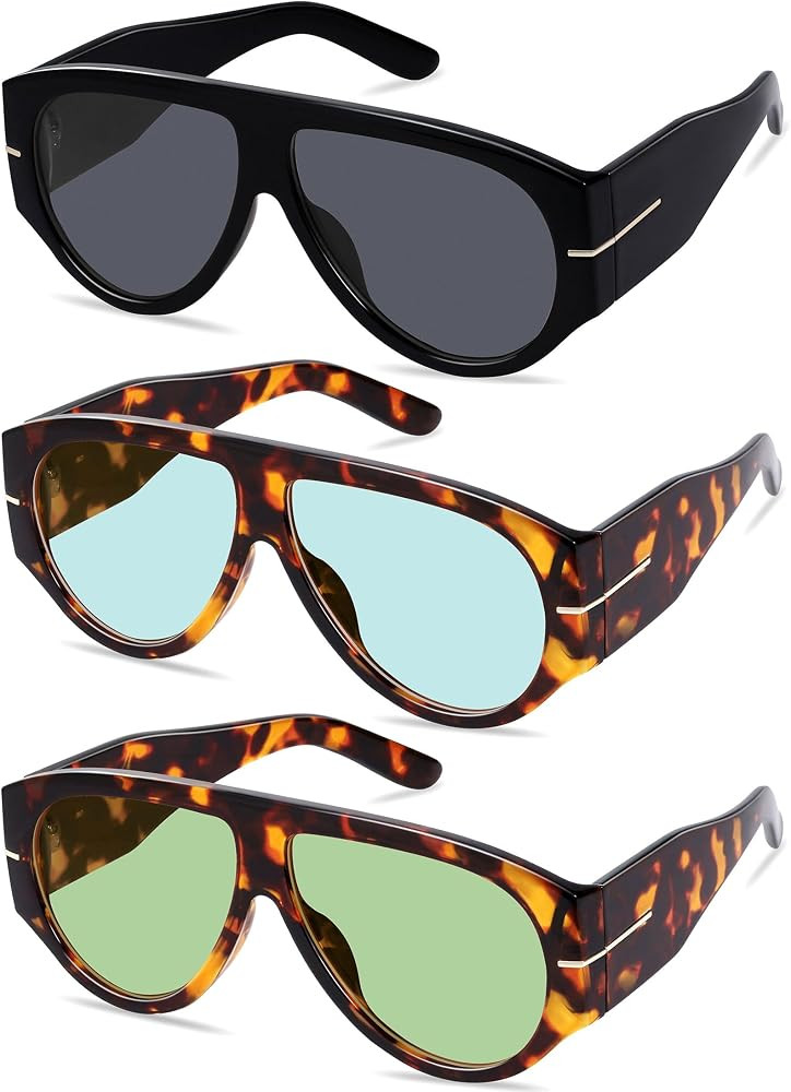 Oversized Retro Aviator Sunglasses for Women Men Trend 70s Thick Classic Vintage Style Sun Glasse... | Amazon (US)