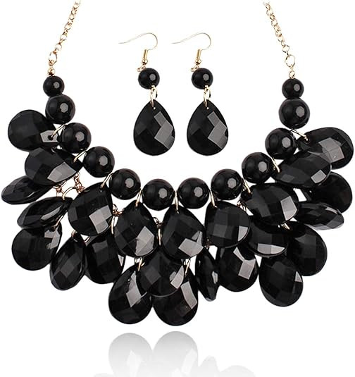RIAH FASHION Chunky Acrylic Jewel Cluster Floating Bubble Statement Necklace - Teardrop Dangle La... | Amazon (US)