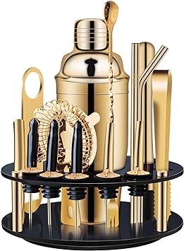 X-cosrack 18-Piece Bar Set,Gold Cocktail Shaker Set for Drink Mixing:Stainless Steel Bar Tools wi... | Amazon (US)