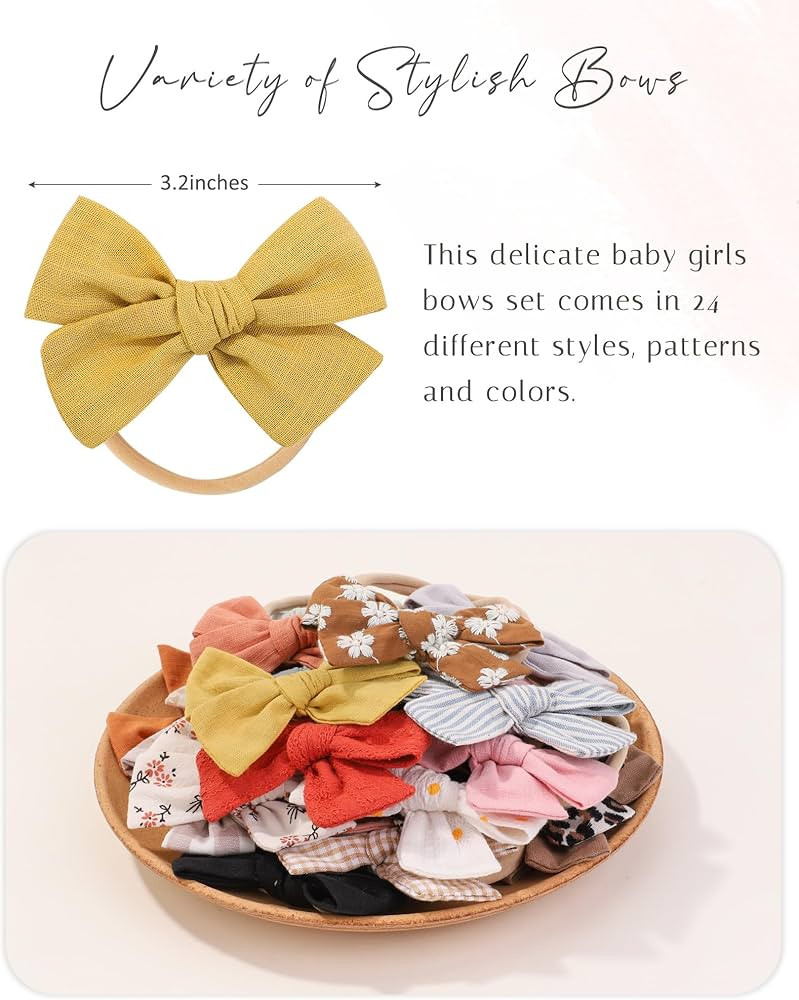 jollybows 24pcs Baby Girl Bows Headbands Newborn Stretchy Nylon Hairbands Neutral Hair Baby Bows ... | Amazon (US)