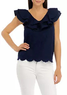 Women's Ruffle Sleeve V-Neck Top | Belk