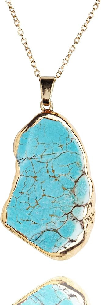 Turquoise Necklace Pendant 14K Gold Plated Genuine Irregular Gemstones,Natural Crystal Healing Ha... | Amazon (US)