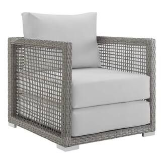 MODWAY Aura Gray Wicker Outdoor Lounge Chair with White Cushions-EEI-2918-GRY-WHI - The Home Depo... | The Home Depot