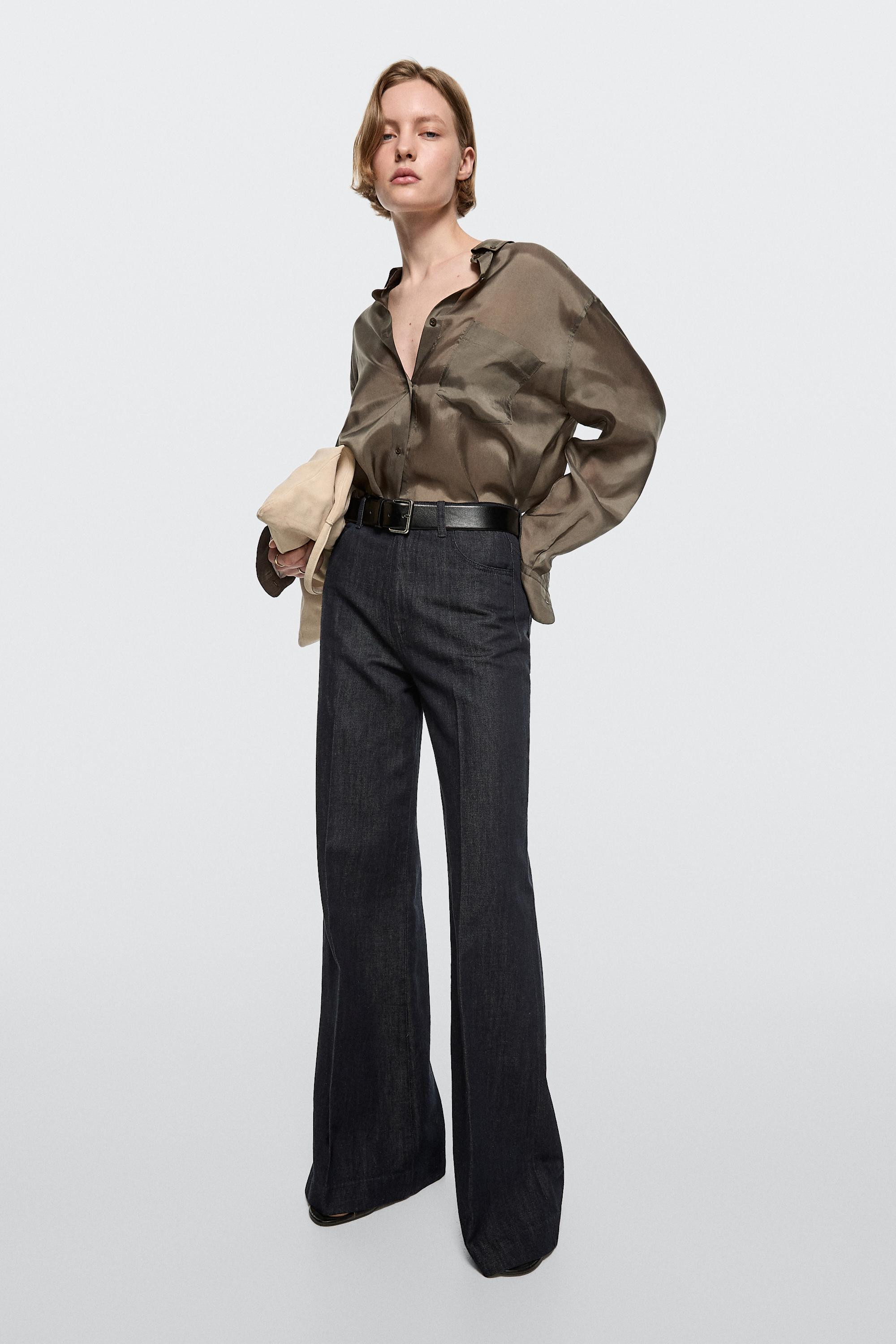 Denim-Palazzohose mit hohem Bund | Massimo Dutti DE