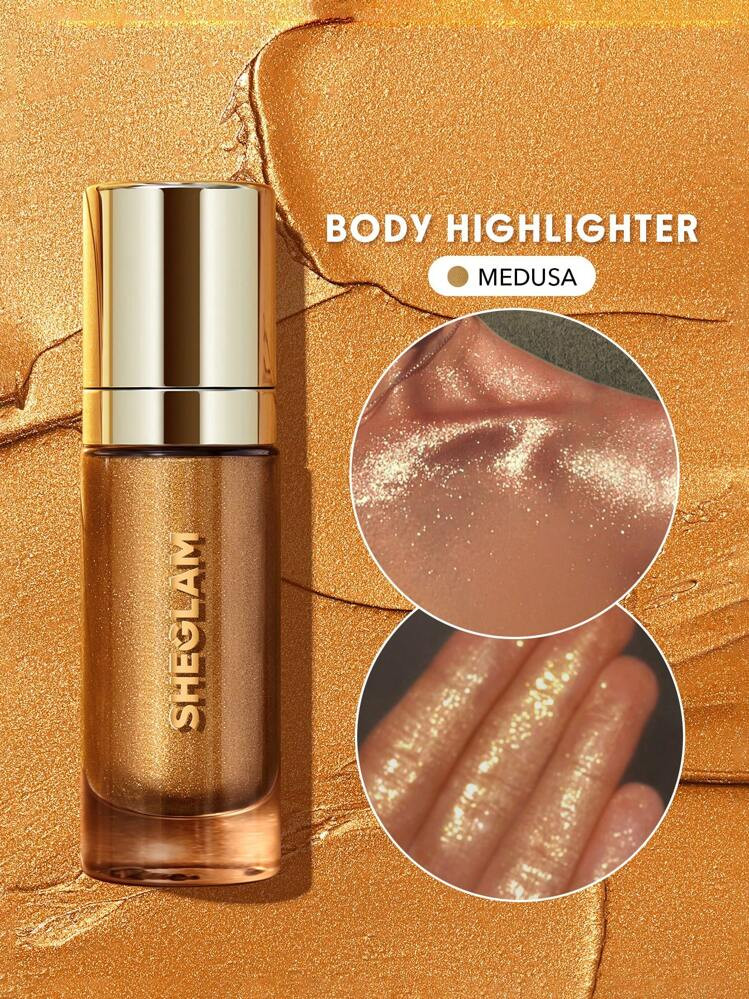 SHEGLAM Sunkissed Body Highlighter-Medusa Liquid Highlighter Liquid Shimmer Long Wear Brightening Glow Body Highlighter Christmas Party Y2K Highlighter Graduation Birthday Holiday Summer Fall Autumn Y2K Fancy Fashion Women Makeup Cosmetic Party Beach Travel Camping Outdoors School Campus Trip Festivals Decor Gift Present Rose Girl Cosplay Best Color Charm Vibe | SHEIN