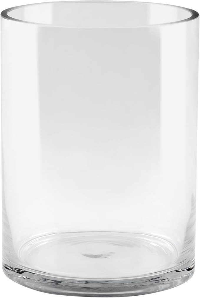 6" Wide 8" High Large Hand Blown Sturdy Clear Cylinder Glass Vase, Centerpiece Flower Vase for Ro... | Amazon (US)